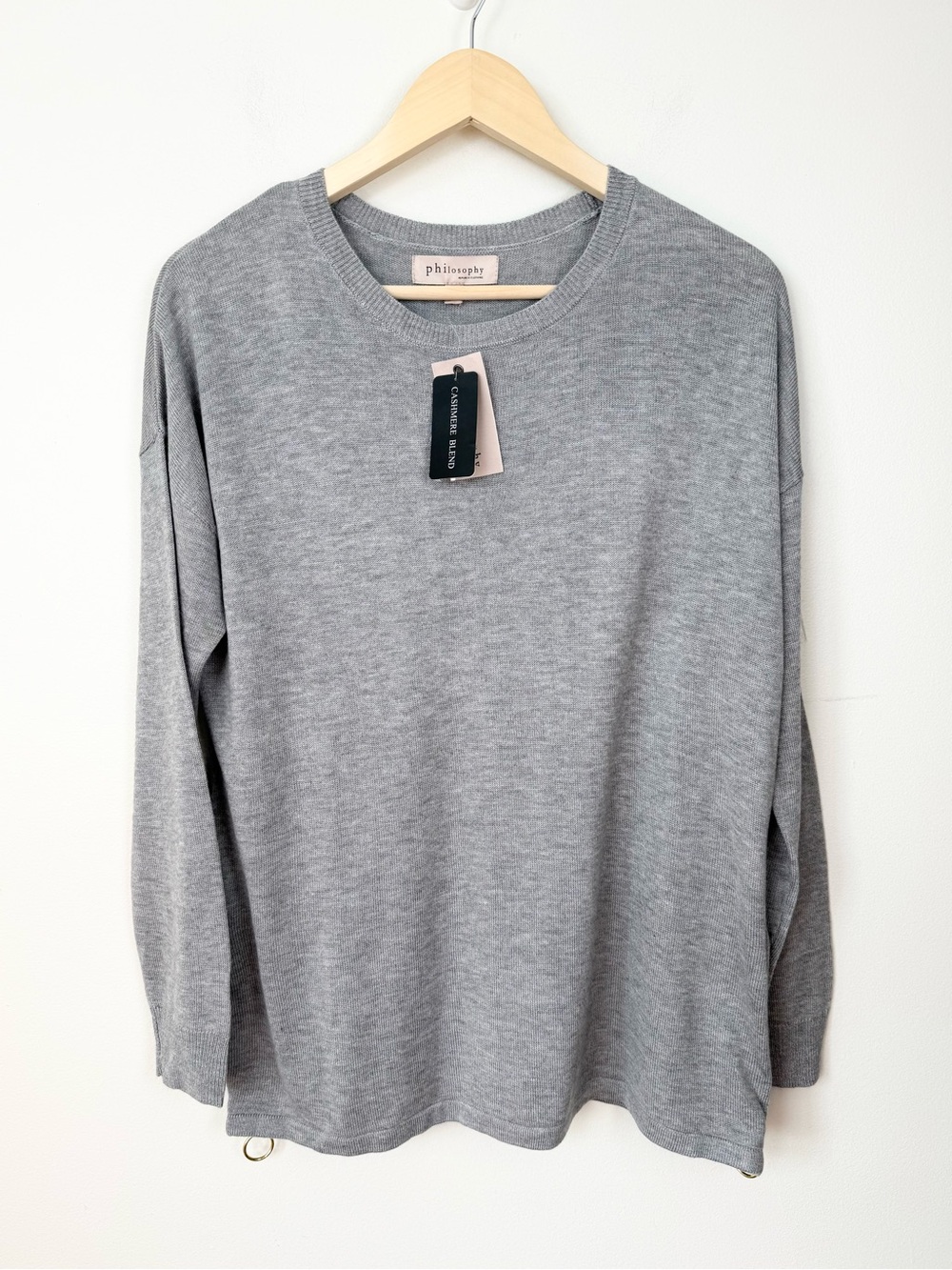 NWT Philosophy Heather Gray Crewneck Cashmere Blend Lightweight Sweater Small